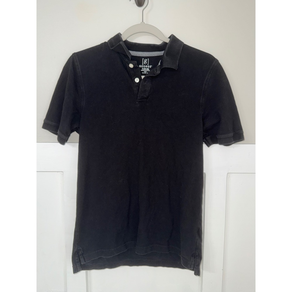 George Mens Short Sleeve Polo Shirt Black Small S 34-36 Pique Knit Casual Top